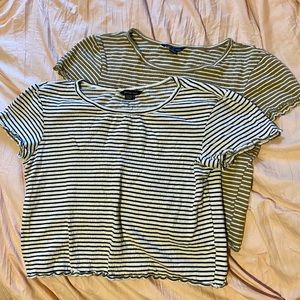 🪴 AE 2 Lettuce-Edged Baby Tees Sz XS Striped